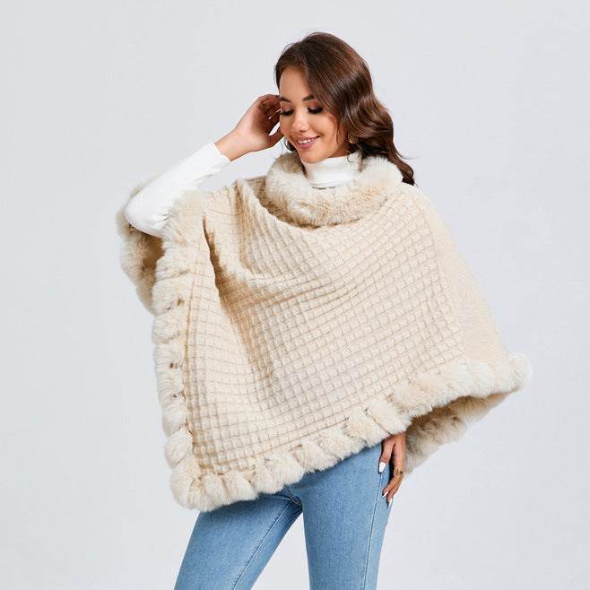 Rex Rabbit Fur Collar Shawl Cape Luxury Fur Cape Wraps Shawl Autumn Winter Fashion Graceful Cloak Outerwear Women Party Wedding Dress - Velora