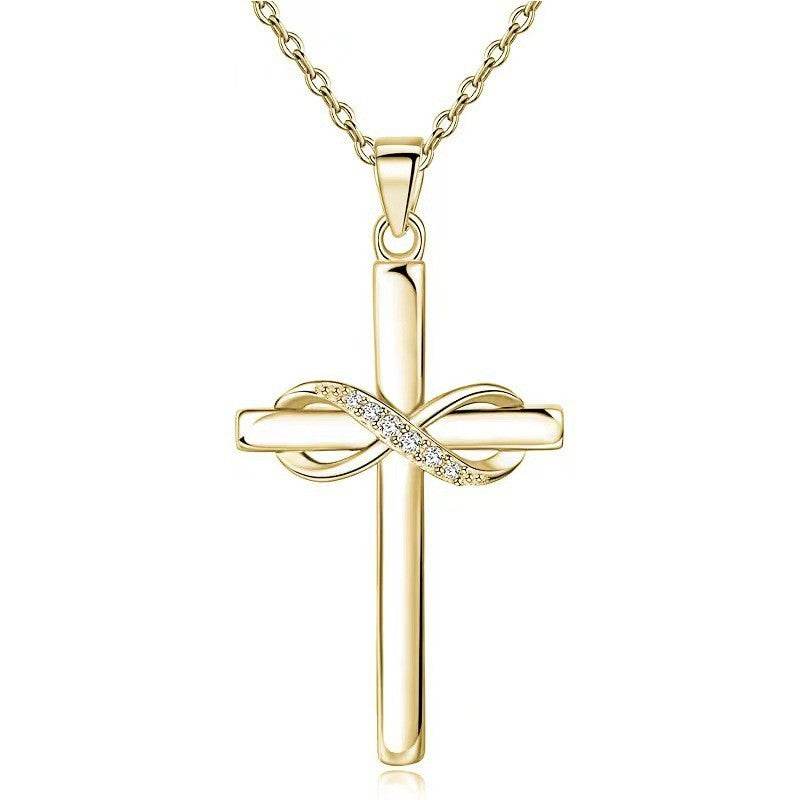 Cross With Infinity Sign Pendant Necklace For Women Simple Stylish Gold Color Neck Accessories Temperament Lady Jewelry Fashion Jewelry Valentine's Day Gifts - Velora