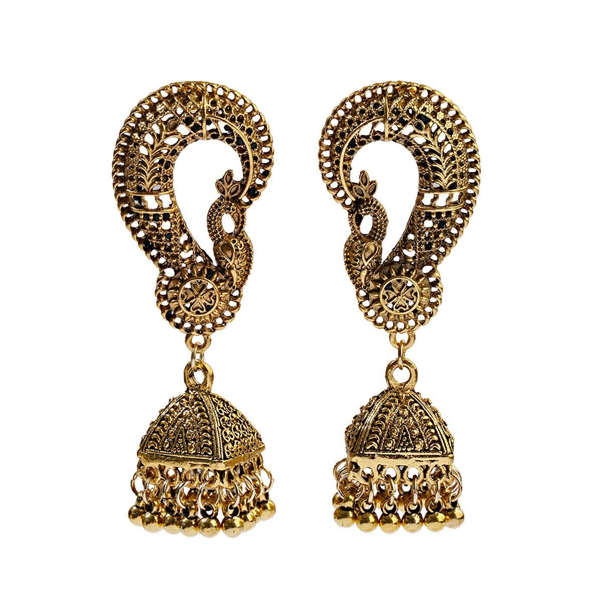India Exaggerated Personalized Creative Bell Earrings Bohemian Retro Hollow Bird Cage - Velora