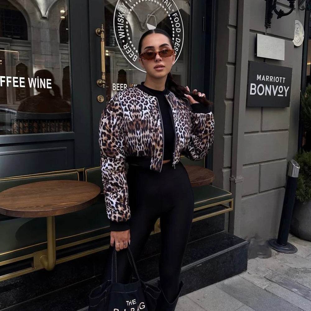 Color Effect Collar Short Women's Zipper Jacket Coat - Velora