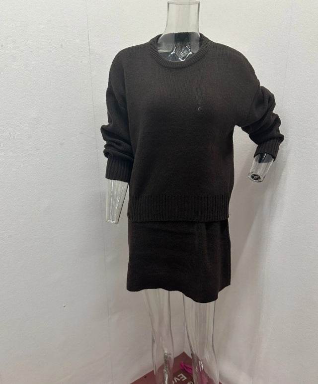Sweater Skirt Sets For Women 2 Pieces Knit Casual Versatile Long Sleeve Pullover Elegant Solid High Waist Mini Skirt Outfit - Velora