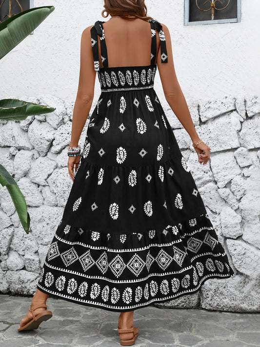 Printed Square Neck Maxi Cami Dress - Velora