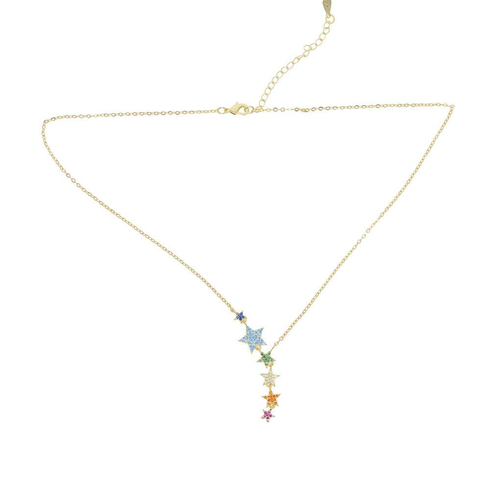 Colorful Zircon Inlaid Five-pointed Star Pendant Necklace - Velora