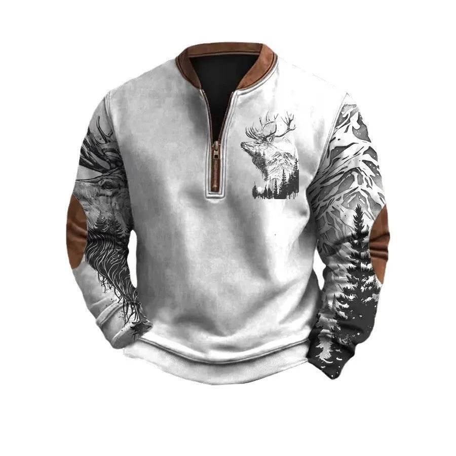 Men Polo Half Zipper Sweatshirt Men's 3D Printing Pullover top