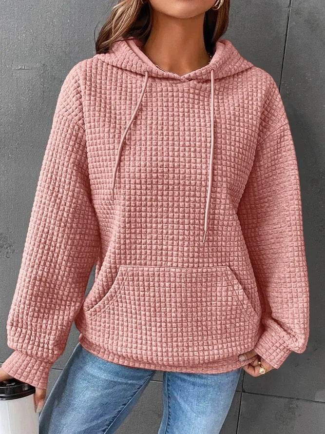 Fashion Waffle Hoodie Sweater Women's Sports Sweatshirt Casual Long Sleeve Tops Womens Clothing - Velora
