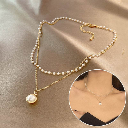 Summer Double-layer Pearls Necklace INS Fashion Clavicle Chain Necklace Jewelry For Beach - Velora