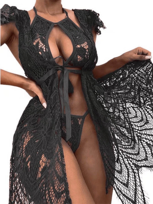 Sexy Lace Three-point Sexy Lingerie See-through Temptation Sexy Suit - Velora
