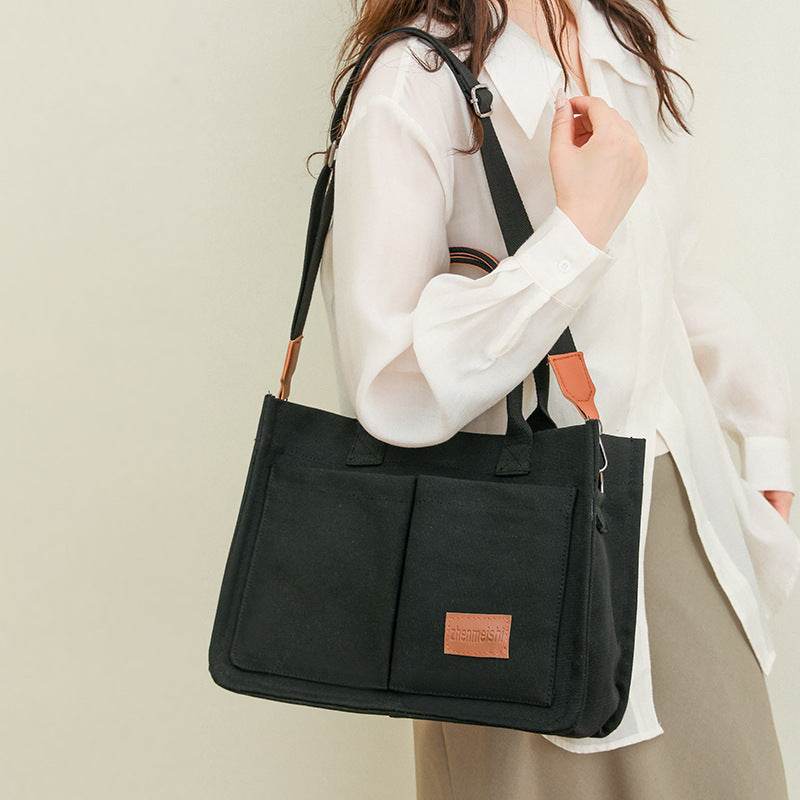 Casual Daily Canvas Tote Shoulder Bags Women Mommy Bag Large Capacity Messenger Multi Pocket Crossbody Chic Reusable Hand Bag - Velora