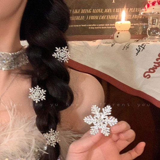 Cyrstal Snowflake Pearl Hair Clip Winter Girls Small Sweet Bobby Pins Women Fashion Retro Flower Hairside Headwear Accessories Hair Jewelry - Velora