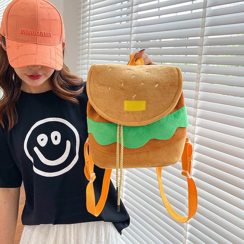 Cute Hamburger Plush Backpack Soft Cartoon Burger Plush Coin Purse Girls Kindergarten School Bookbag Children Kids Pack - Velora