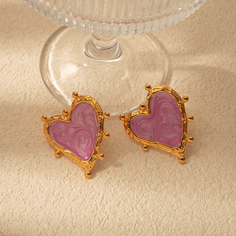 Sweet Magic Purple Love Stainless Steel Retro Fashion Ear Studs Girl Beautiful Love Jewelry Earrings For Women - Velora