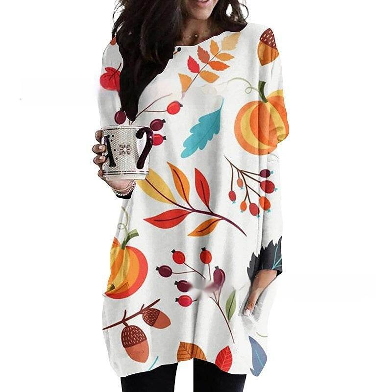 Women's Round Neck Mid-length Long-sleeved T-shirt With Pockets - Velora