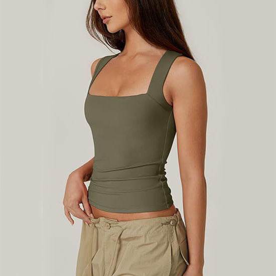 Summer Square-neck Tank Vest Ins Fashion Slim Solid Sleeveless Tops For Women Clothing - Velora