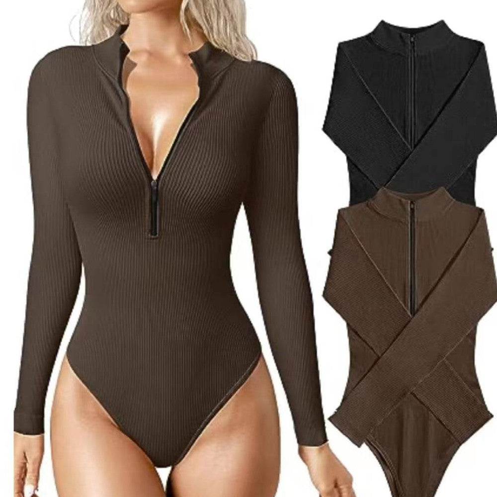 Fashion Long Sleeve Zipper Jumpsuit Seamless Slimming Shapewear For Women Romper - Velora