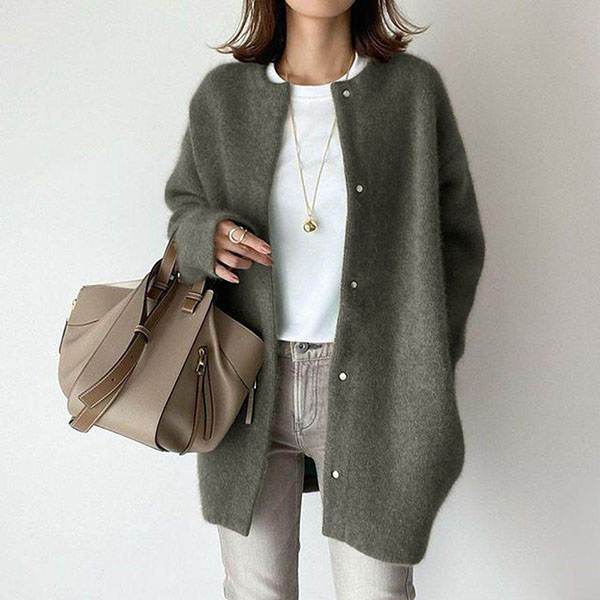 Loose Round Neck Single Breasted Cardigan Fashion Solid Color Coat Jacket Autumn And Winter Women's Clothing - Velora