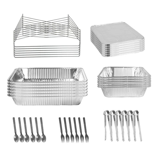 42Pcs Serve 6 Guests Disposable Chafing Dish Buffet Set Chafing Servers With Covers Spoons Forks Tongs Full-Size Pans Food Warmers For Parties Events Catering Supplies With Utensils And Lids - Velora