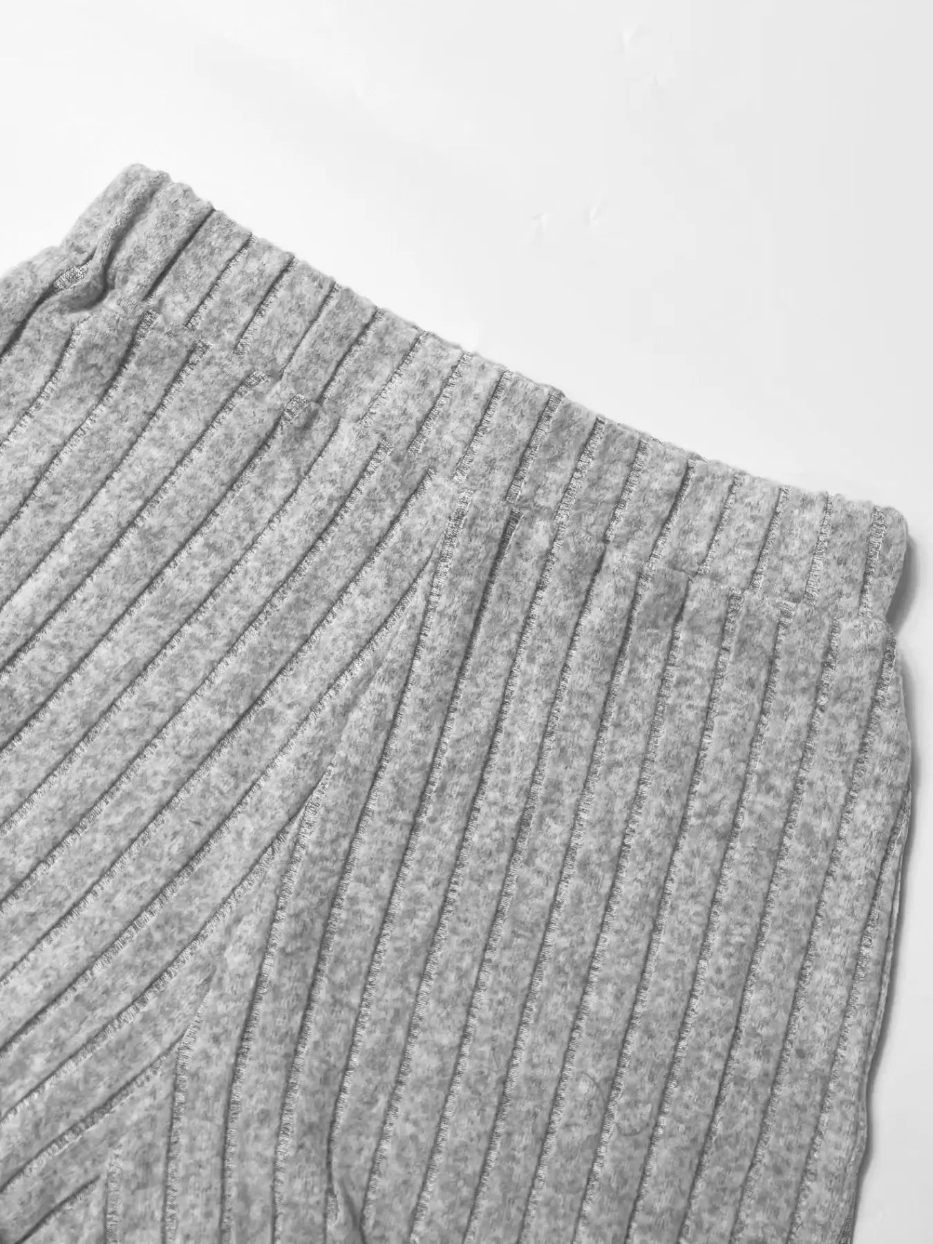 Ribbed Knit Crop Top and Wide Leg Pants Set - Velora