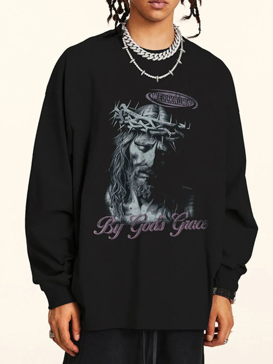 Men's Graphic Round Neck Long Sleeve T-Shirt - Velora