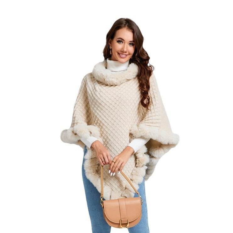 Rex Rabbit Fur Collar Shawl Cape Luxury Fur Cape Wraps Shawl Autumn Winter Fashion Graceful Cloak Outerwear Women Party Wedding Dress - Velora