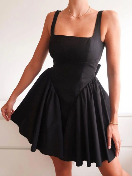 Backless Square Neck Mini Dress - Velora