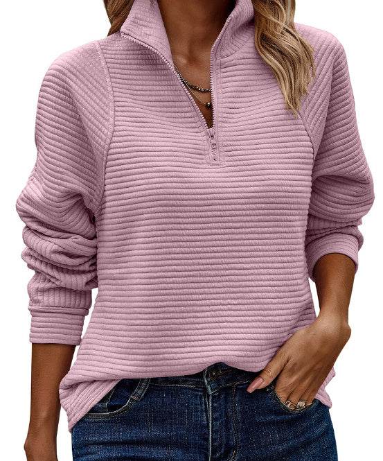 Autumn Comfortable Loose Snake Bone Pattern Solid Color Stand Collar Women's Sweater - Velora