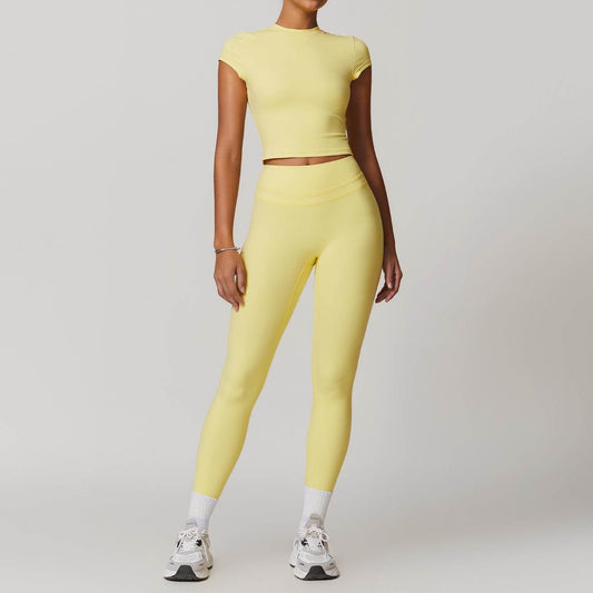 2pcs Nude feel short sleeve Workout Clothes for women Yoga Gym Clothes set - Velora