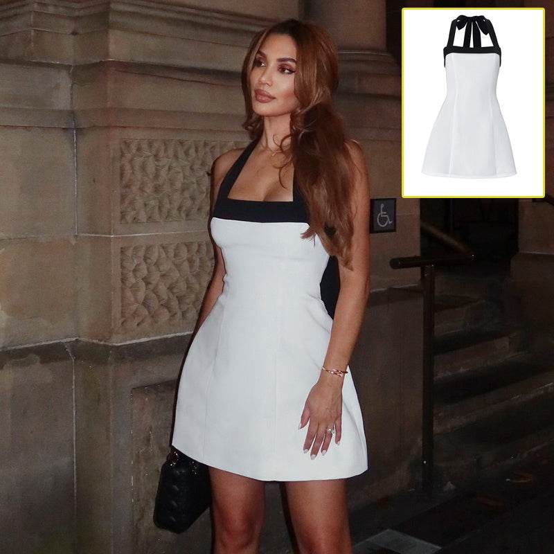 Sexy Black Halter Off Shoulder White Mini Dress Women Sleeveless Casual Vestido 2025 Spring Summer Lolita Y2K Clothes - Velora