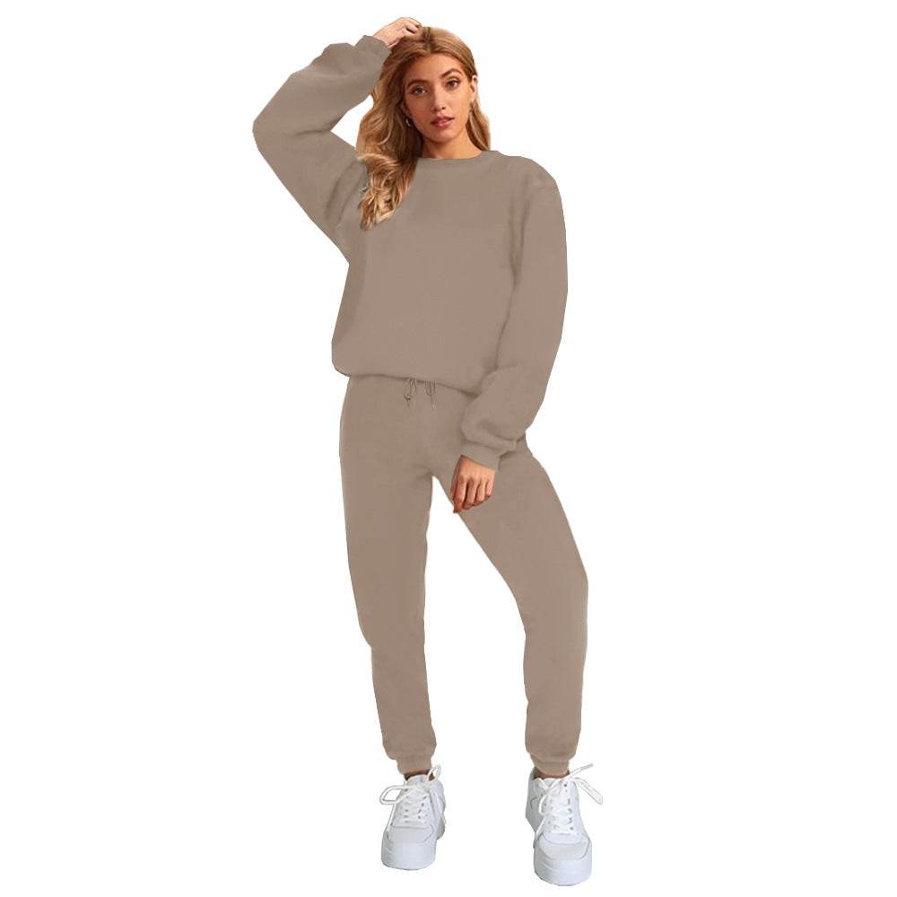 Women's Solid Color Round Neck Pullover Sweatshirt Pants - Velora