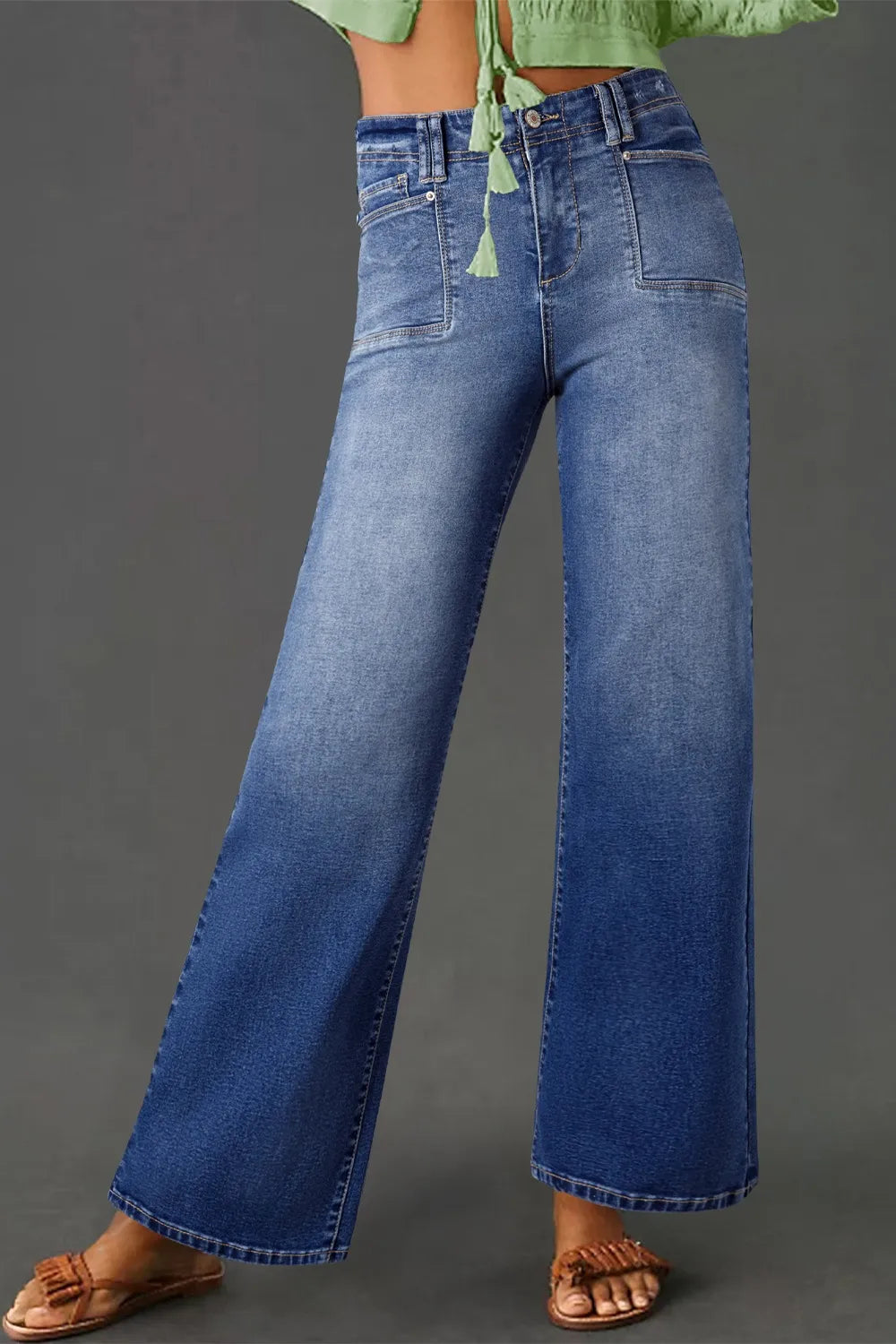 High-Waisted Wide-Leg Vintage Wash Jeans - Velora