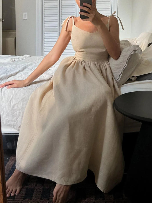 V-Neck Tie Shoulder Maxi Dress - Velora