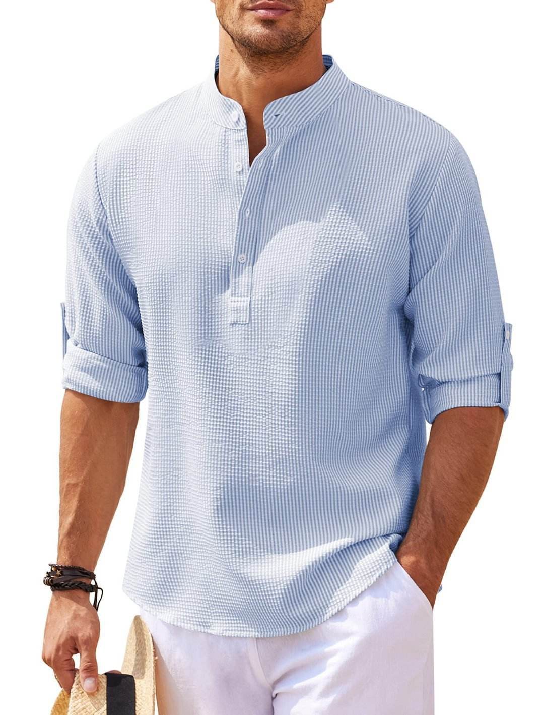 Stand Collar Button Shirt Summer Pineapple Texture Shirt Casual Top Men's Clothing - Velora