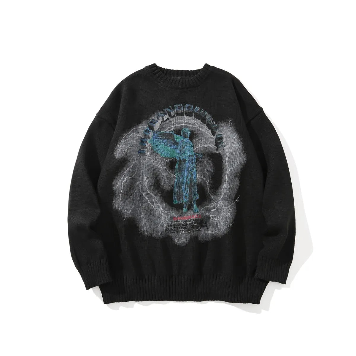 Men's Gothic Angel Wings Embroidered Knit Sweater - Velora