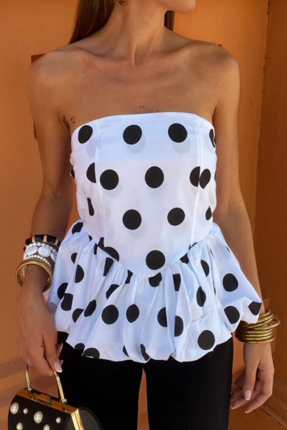 Smocked Back Bubble Hem Tube Top - Velora