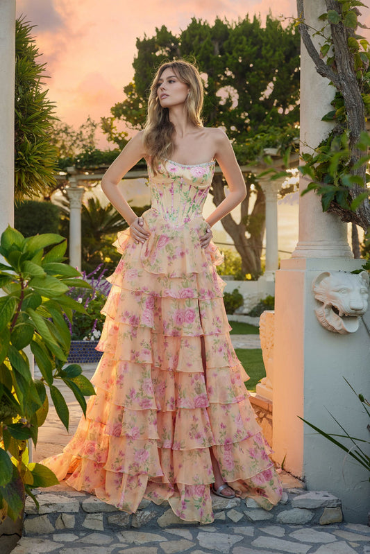 Floral tiered gown