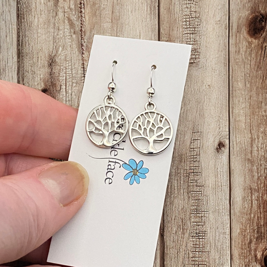 Tree Silhouette Dangle Earrings – Matte & Polished Silver Options - Velora