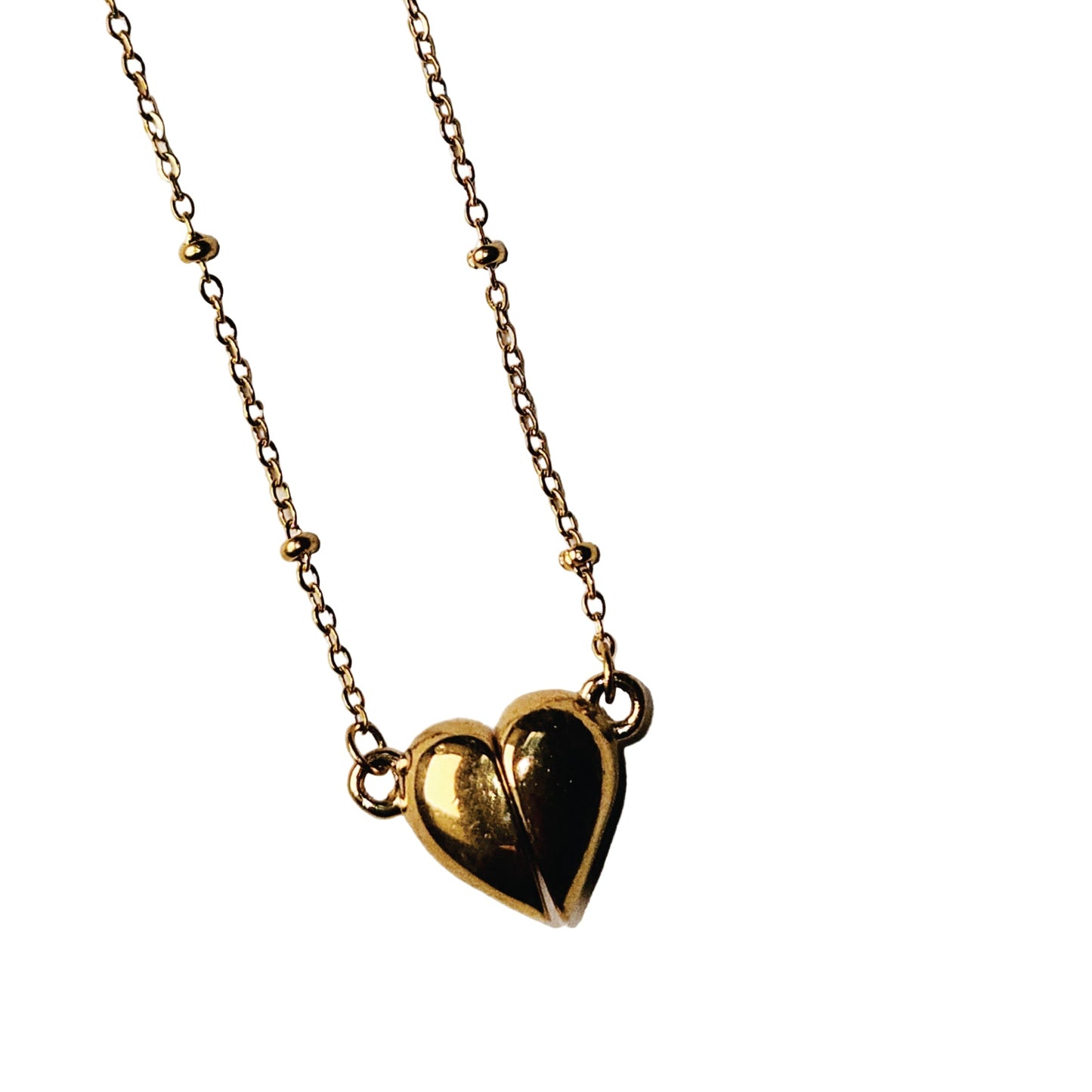 ABNA Gold: Together Forever Beaded Necklace – Separable Magnetic Mini Heart Pendant - Velora Luxury Fashion