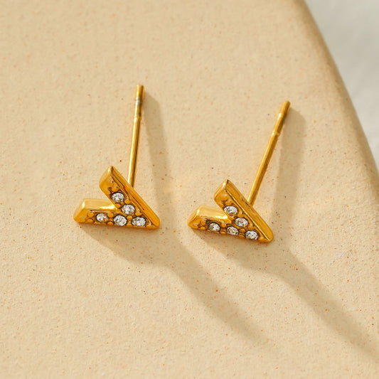 ALIVALDA Gold: 'V' Shaped Zirconia (CZ) Mini Stud Earrings - Velora Luxury Fashion
