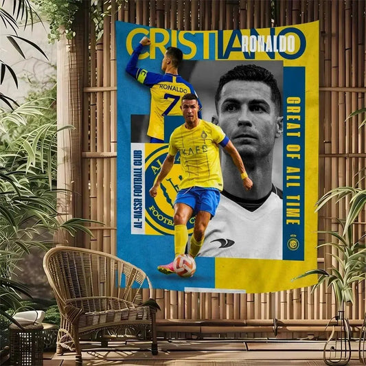 Ronaldo Football Party Tapestry Bohemian Soccer Star Wall Hanging Unique Sports Themed Decor for Bedrooms Man Caves Fan Caves - Velora