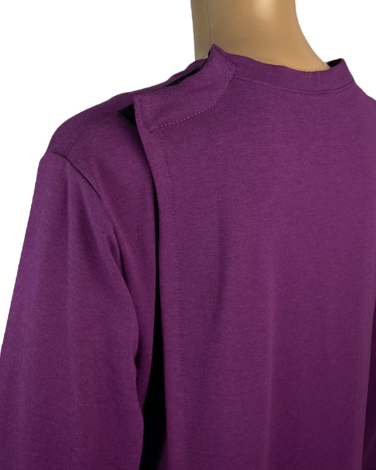 Adaptive Women’s Cotton Terry Dress – Back Opening, Crew-Neck, Magenta (S–3XL) - Velora Luxury Fashion