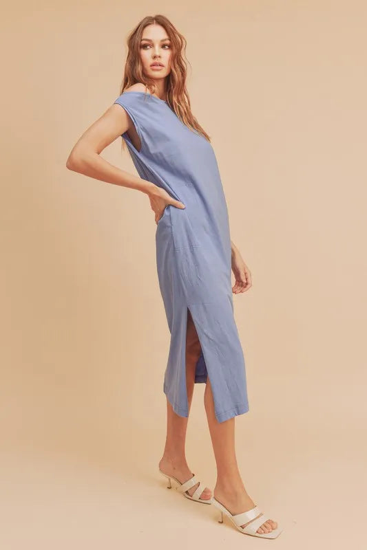 Aemi + Co Side Slit Round Neck Sleeveless Midi Dress - Velora Luxury Fashion