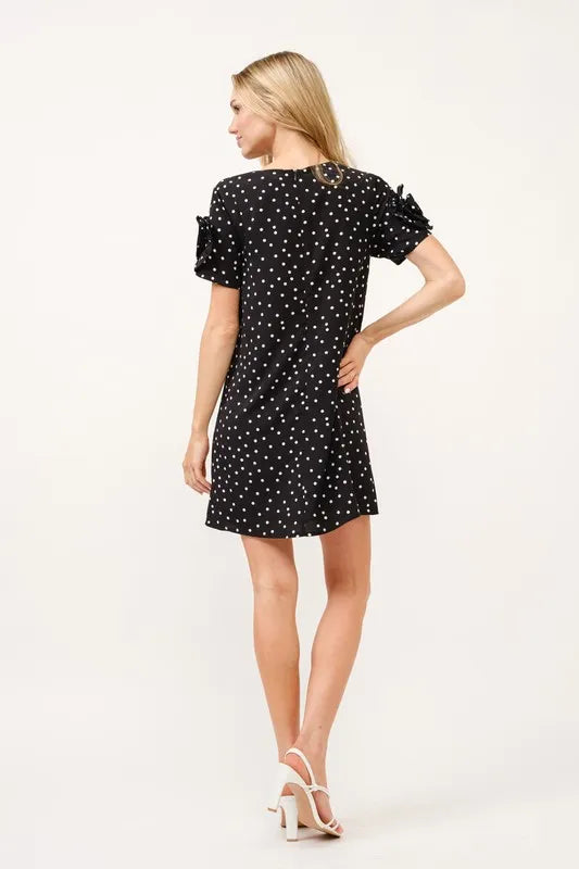 And The Why Embellished Sleeve Polka Dots Shift Dress - Velora Luxury Fashion