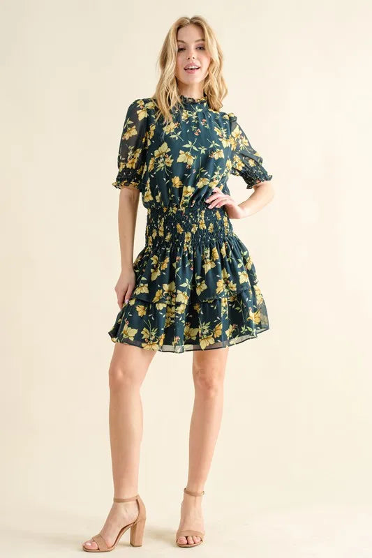 And The Why Floral Print Smocked Waist Mini Dress - Velora Luxury Fashion