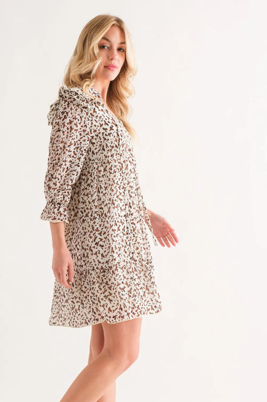And The Why Leopard Ruffle Hem Woven Mini Dress - Velora Luxury Fashion