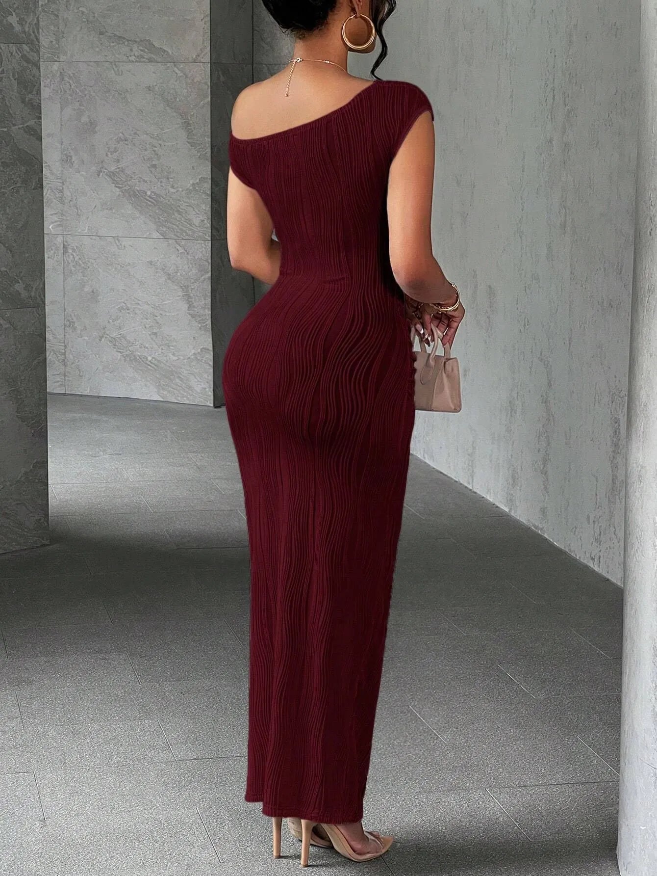 Asymmetrical One Shoulder Bodycon Maxi Dress - Velora Luxury Fashion