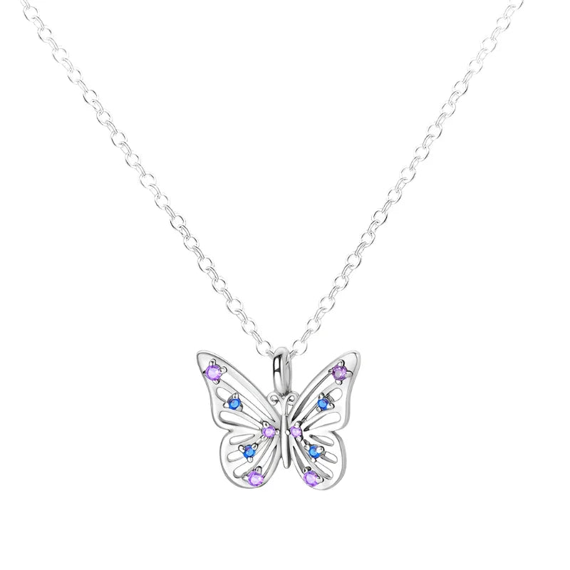 Azure and Lavender Butterfly Sterling Silver Necklace - Velora Luxury Fashion