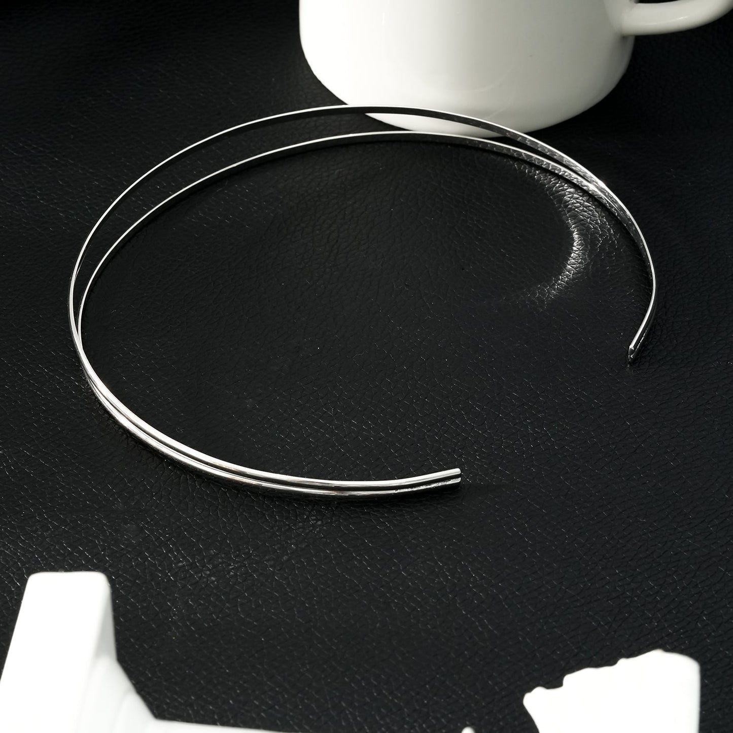 BETHANIE Silver (White Gold): Double Banded Choker Collar Necklace. - Velora Luxury Fashion