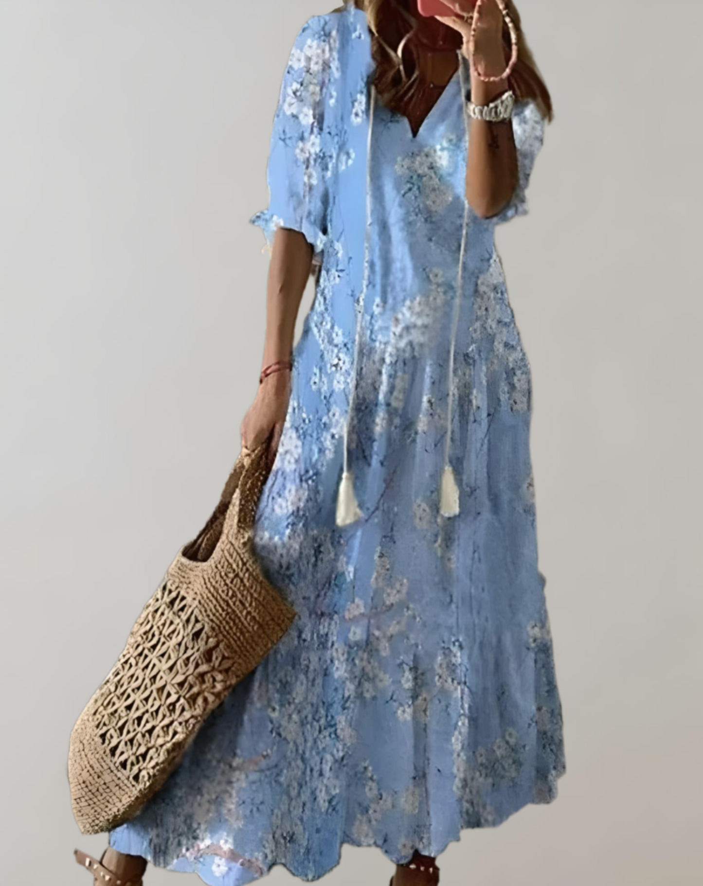 Women's Maxi Dress Blue Polyester - Velora