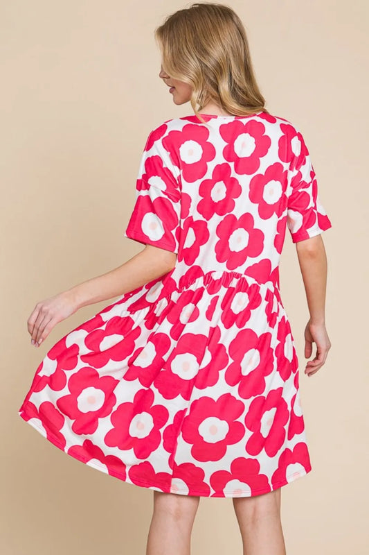 BOMBOM Flower Print Ruched Dress - Velora Luxury Fashion