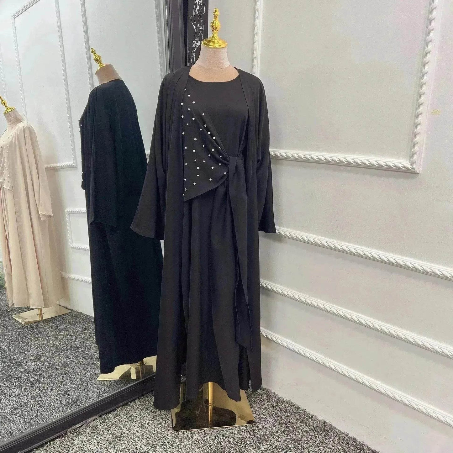 Beaded Women's Arab Solid Color Two-piece Suit