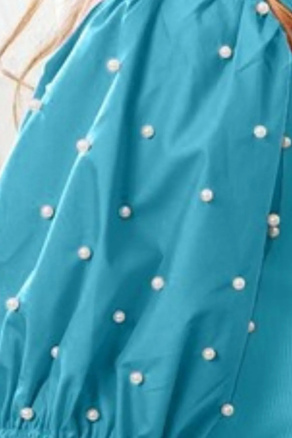 BiBi Pearl Beaded Short Puff Sleeve Top - Velora Luxury Fashion